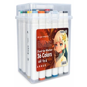 Kicyn 36-Color Dual-Tip Oil-Based Markers, Water-Resistant and Designed to Reduce Ink Bleeding for Drawing, Coloring and Fine Details (1989-03)
